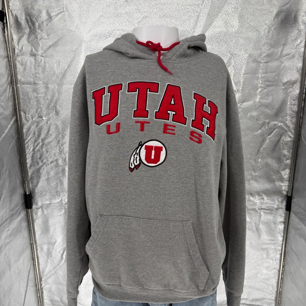 Colosseum Utah Utes Mens Hoodie Gray Red Pullover Sweatshirt Size Large NCAA - Picture 3 of 8
